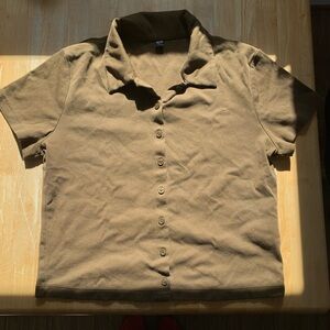 Uniqlo cropped cotton polo size small GUC brownish olive
